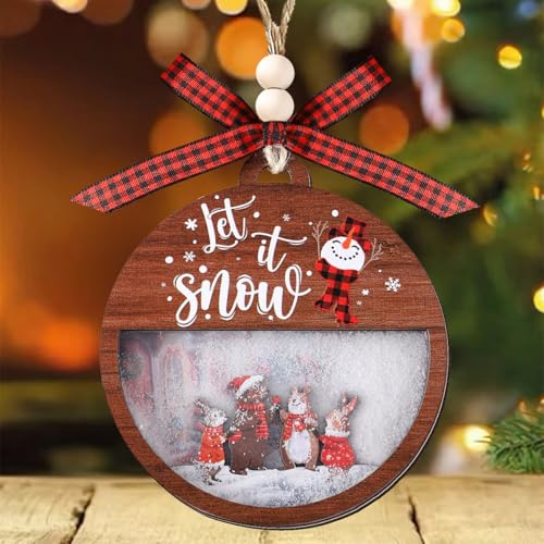 Funny Wooden Christmas Ornament Set - Brown Rabbit & Santa Decorations - Holiday Tree Decor