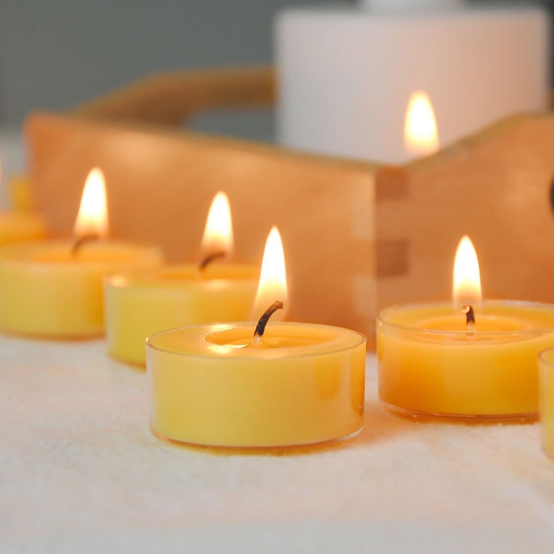 Pure Beeswax Tealight Candles - 100 Pack of Natural, Unscented, Clean Burning Yellow Candles