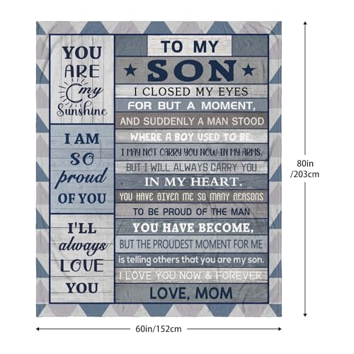 Son Gift Blanket 80x60 Inches - Cozy Flannel Throw for Graduation, Birthday, Christmas