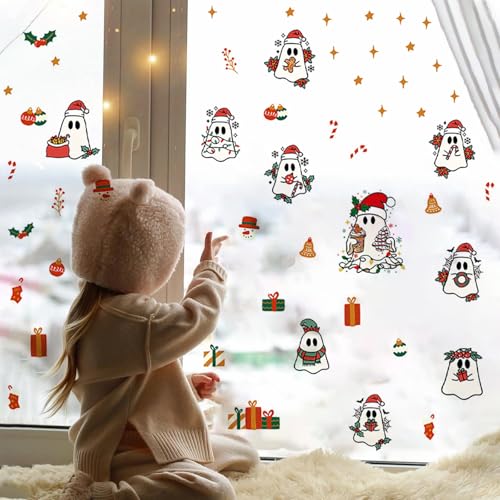 Self-Adhesive Christmas Ghost Window Clings - Style 8, Holiday Decor, 6 Sheets