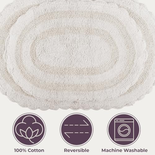 Ivory Reversible Bathroom Rug Set - 2-Piece Cotton Bath Mats, 32x20 & 24x17 Inches