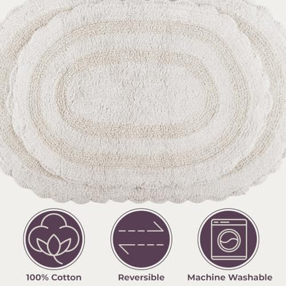 Ivory Reversible Bathroom Rug Set - 2-Piece Cotton Bath Mats, 32x20 & 24x17 Inches