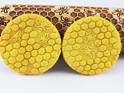 HONEYCOMB EMBOSSING ROLLING PIN LASER ENGRAVED ROLLING PIN WITH BEES PATTERN FOR HOMEMADE COOKIES