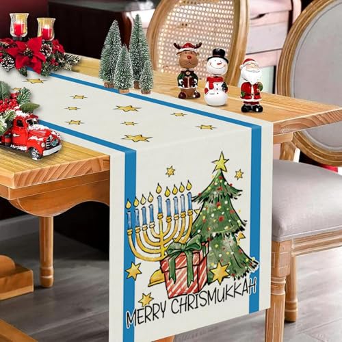 Jewish Christmas Table Runner Menorah Star of David Hanukkah Holiday Decor 13x36 Inch