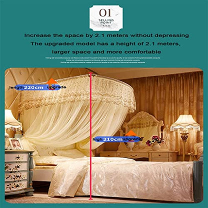 Telescopic U-Shaped Mosquito Net Canopy for King Bed with 3 Doors - White 78.7"W x 90.6"L