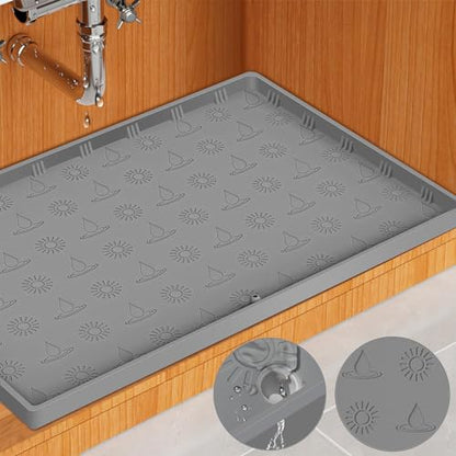 Doasuwish Under Sink Mat 28"x22",Waterproof Silicone Kitchen Sink Mat with Drain Spout,Multiple Uses Shelf Liner Drip Tray, Under Sink Organizer Protector for Kitchen and Bathroom Cabinet