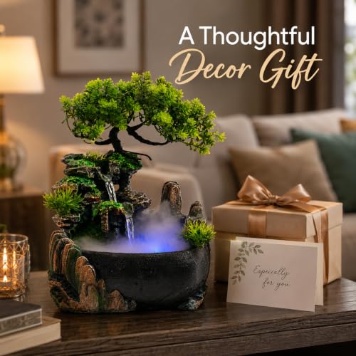 11-Inch Tabletop Fountain with LED Mist and Rockery Waterfall - Indoor Decor