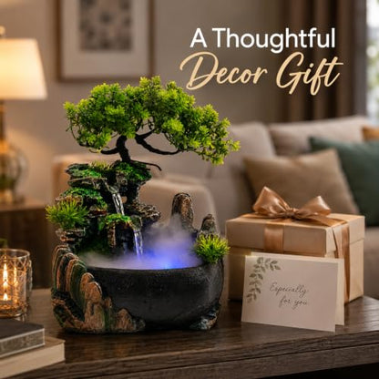 11-Inch Tabletop Fountain with LED Mist and Rockery Waterfall - Indoor Decor