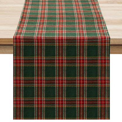 Christmas Checkered Tartan Table Runner - Green, 13 x 70 Inches - 2 Pack