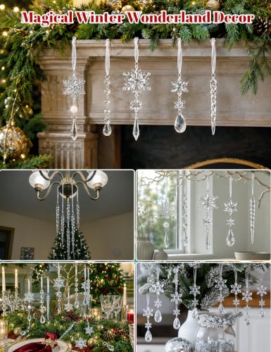 23pcs Crystal Christmas Ornaments Icicle Snowflake Hanging Decor Set