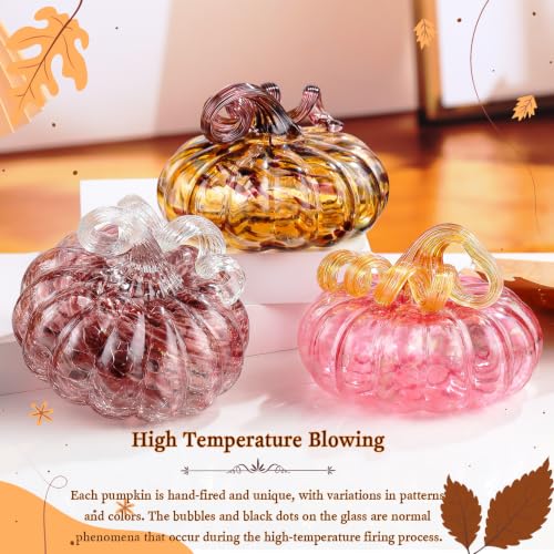 Ornalrist 5.11 Inch Brown Glass Pumpkin Fall Halloween Decor