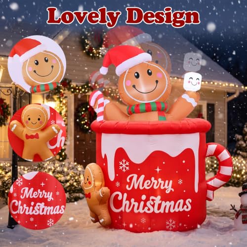 Animated Gingerbread Man Inflatable Christmas Decoration - 6 FT Outdoor Decor
