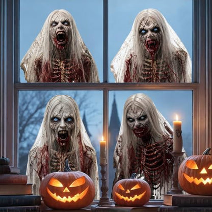 Halloween Window Clings Horror Skull Ghost Bloody Designs - Style17 - 2 Sheets Spooky Decals for Glass & Room Decor