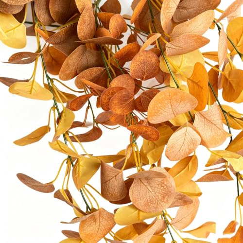 Artificial Fall Eucalyptus Hanging Plants Set of 2 - Orange Autumn Decor