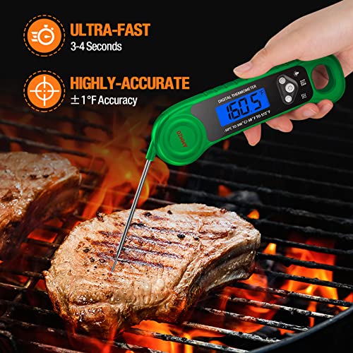 AMMZO Digital Meat Thermometer for Grilling, Candy Thermometer Instant Read Food Thermometer Waterproof with Backlight for Cooking, Deep Fry, BBQ, Grill, Smoker and Roast (Green)