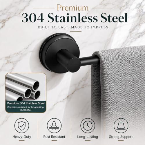 Suction Cup Towel Bar for Bathroom Wall - Matte Black, 14.6-24 Inches