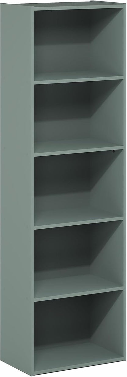 Furinno LUDER 5-Tier Bookshelf - Open Shelves Design for Easy Assembly | Sage Green, 9.4 x 15.8 x 52 Inches