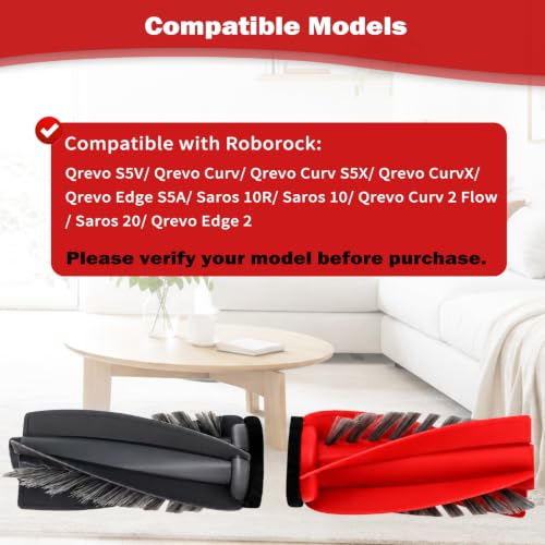 Rubber Main Brushes for Roborock Qrevo & Saros Robot Vacuums - 4-Pack