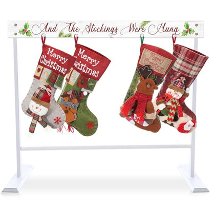 White Christmas Stocking Stand with 4 Hooks Floor Holder