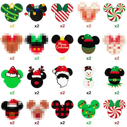 Christmas Mouse Wooden Hanging Ornaments Set - Festive Holiday Decor