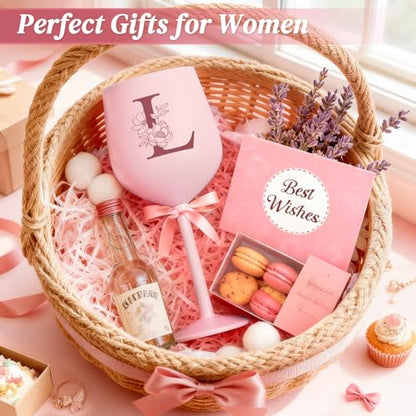 Pink Monogrammed Stainless Steel Wine Glass with Gift Bag - Initial L