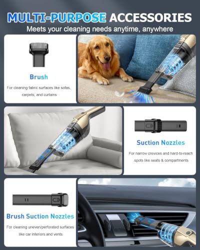 Cordless Handheld Car Vacuum Cleaner with Powerful 16KPA Suction & Accessories