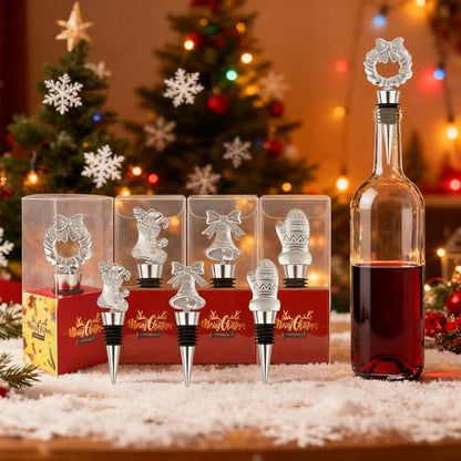 Silver 12PCS Christmas Wine Bottle Stoppers Set Holiday Party Favors