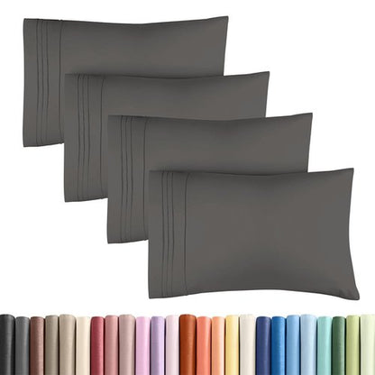 King Standard Pillow Cases Set of 4 - Soft Hotel Quality Pillowcase Covers - Comfy Bedding for Women, Men, Kids & Teens - Machine Washable Pillow Protectors - 4 Piece Set - King Standard Size Charcoal