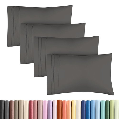 King Standard Pillow Cases Set of 4 - Soft Hotel Quality Pillowcase Covers - Comfy Bedding for Women, Men, Kids & Teens - Machine Washable Pillow Protectors - 4 Piece Set - King Standard Size Charcoal