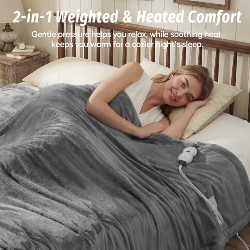 Weighted & Heated Blanket for Adults 15lbs Twin Size 48x72 Grey - Cozy & Safe