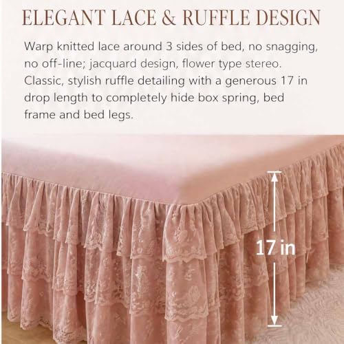 Khaki Lace Ruffled Bed Skirt - 17 Inch Dust Ruffle for Twin Full Queen King
