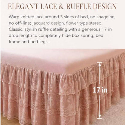 Khaki Lace Ruffled Bed Skirt - 17 Inch Dust Ruffle for Twin Full Queen King