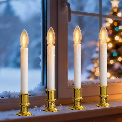 BO-Gold 4 Pack Christmas Window Candle Lamps with Timer & LED Bulbs