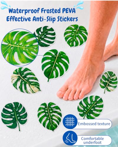 Bathtub Non Slip Stickers - Monstera Deliciosa Pattern, 20 Pcs Anti Slip Shower Decals with Scraper