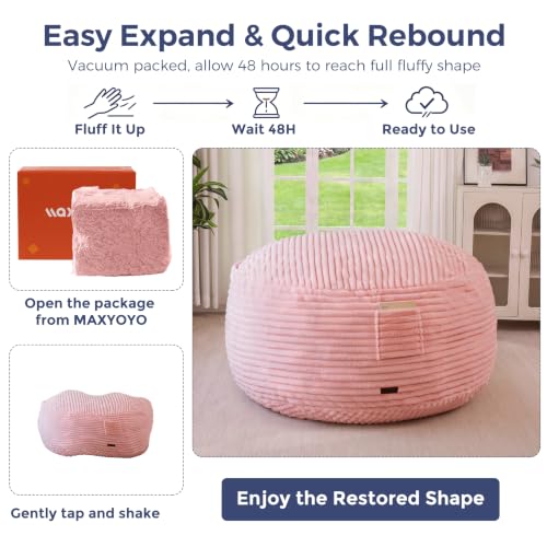 Pink Striped Bean Bag Chair with Removable Cover - 3FT Lounge Sofa