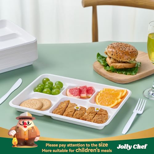 Compostable Paper Plates 5 Compartments 11x8 Inch - White, 500 Pack