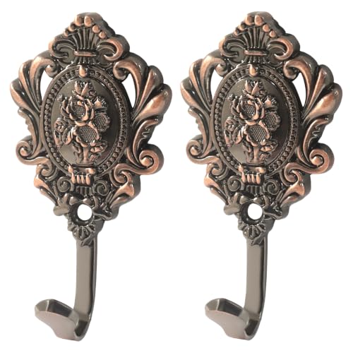 Vintage Wall Hooks - Antique Copper Zinc 2-Pack with Rose Pattern