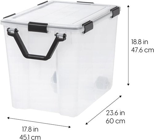 IRIS USA WeatherPro 103 Qt Storage Bins - BPA-Free Plastic with Tight Seal & Latch | 2 Pack - Clear/Black