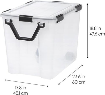 IRIS USA WeatherPro 103 Qt Storage Bins - BPA-Free Plastic with Tight Seal & Latch | 2 Pack - Clear/Black