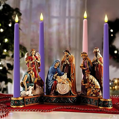 Homemory Flickering LED Advent Candles Set of 4 with Remote Timer - Purple & Pink