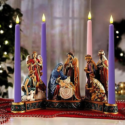 Homemory Flickering LED Advent Candles Set of 4 with Remote Timer - Purple & Pink