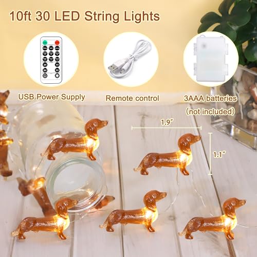 Pet Dachshund Dog Christmas String Lights - 10ft LED Decor, Waterproof