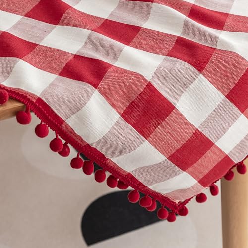 Jubilantex Buffalo Plaid Tablecloth Red White 54x54 Inches with Tassels - Square