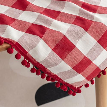 Jubilantex Buffalo Plaid Tablecloth Red White 54x54 Inches with Tassels - Square