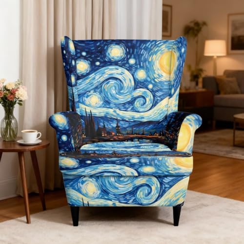 Van Gogh Starry Night Wingback Chair Cover 2-Piece Slipcover - Custom Fit