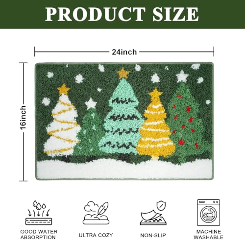 Christmas Bathroom Rugs Green Yellow Christmas Tree Bath Mat 16x24 Inch - Festive Non-Slip Bath Rug