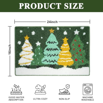 Christmas Bathroom Rugs Green Yellow Christmas Tree Bath Mat 16x24 Inch - Festive Non-Slip Bath Rug