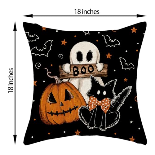 Halloween Pumpkin & Ghost Throw Pillow Covers 18x18 Inch 2 Pack - Autumn Home Decor