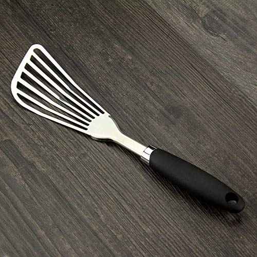 304 Stainless Steel Fish Spatula, Non-Slip Ergonomic Handle Slotted Spatula, Black