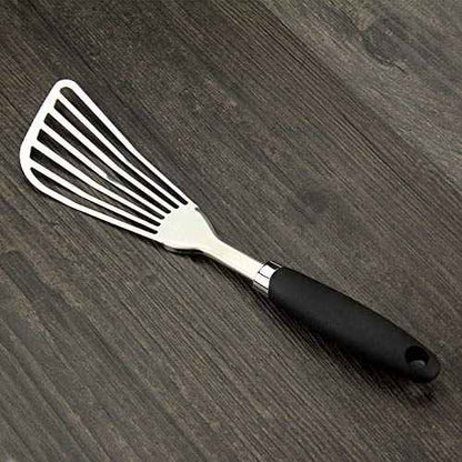 304 Stainless Steel Fish Spatula, Non-Slip Ergonomic Handle Slotted Spatula, Black